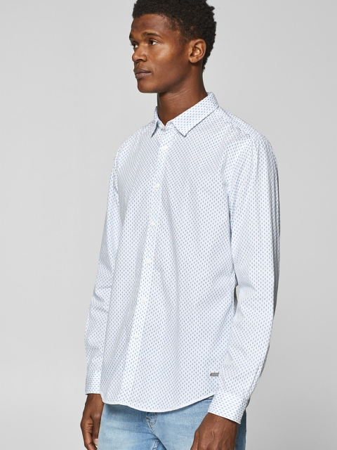 

ESPRIT Men White & Blue Slim Fit Printed Casual Shirt