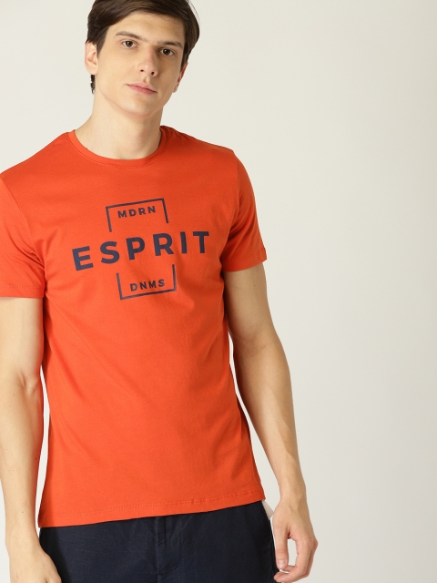 

ESPRIT Men Orange Solid Round Neck T-shirt