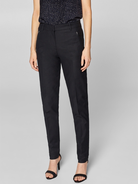

ESPRIT Women Black Regular Fit Solid Trousers