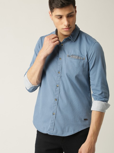 

ESPRIT Men Blue Slim Fit Self Design Casual Shirt