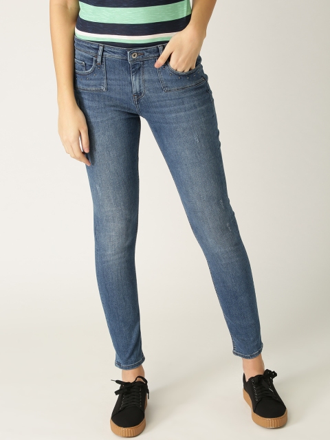 

ESPRIT Women Blue Slim Fit Mid-Rise Low Distress Stretchable Jeans