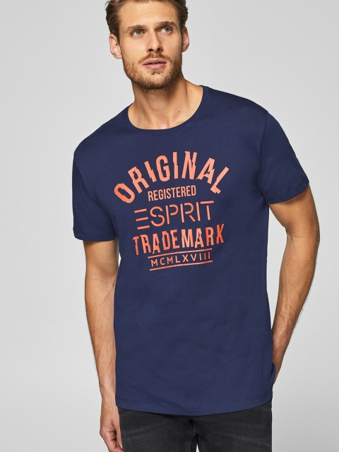 

ESPRIT Men Navy Printed Round Neck T-shirt, Navy blue