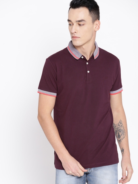 

ESPRIT Men Burgundy Solid Polo Collar T-shirt