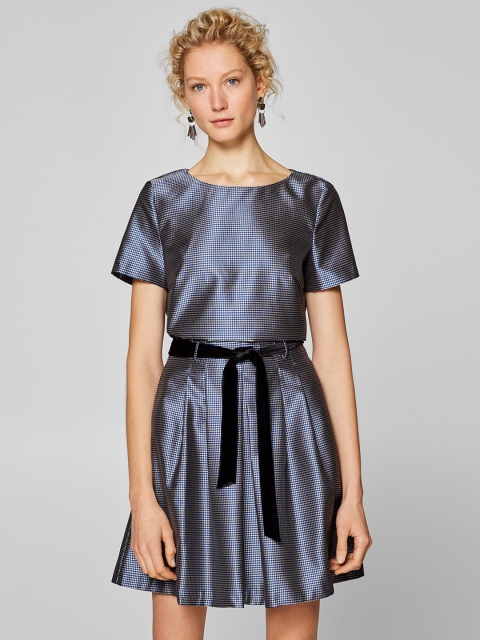 

ESPRIT Women Blue & Grey Checked Top