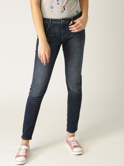 

ESPRIT Women Navy Blue Slim Fit Mid-Rise Low Distress Stretchable Jeans