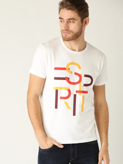 

ESPRIT Men White Printed Round Neck T-shirt