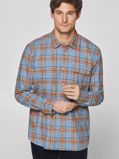 

ESPRIT Men Blue & Mustard Yellow Regular Fit Checked Casual Shirt