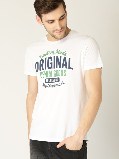 

ESPRIT Men White Printed Round Neck T-shirt