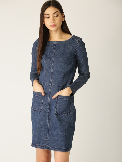 

ESPRIT Women Navy Blue Denim Solid Sheath Dress