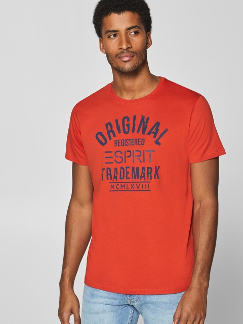 

ESPRIT Men Orange Printed Round Neck Pure Cotton T-shirt