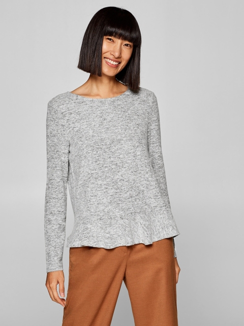

ESPRIT Women Grey Melange Solid Winter Top