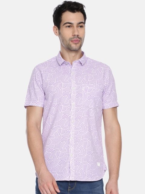 

Bossini Men White & Lavender Regular Fit Printed Casual Shirt