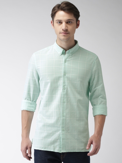 

Bossini Men Green & White Slim Fit Checked Casual Shirt
