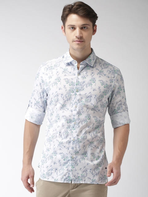 

Bossini Men White & Blue Slim Fit Printed Casual Shirt