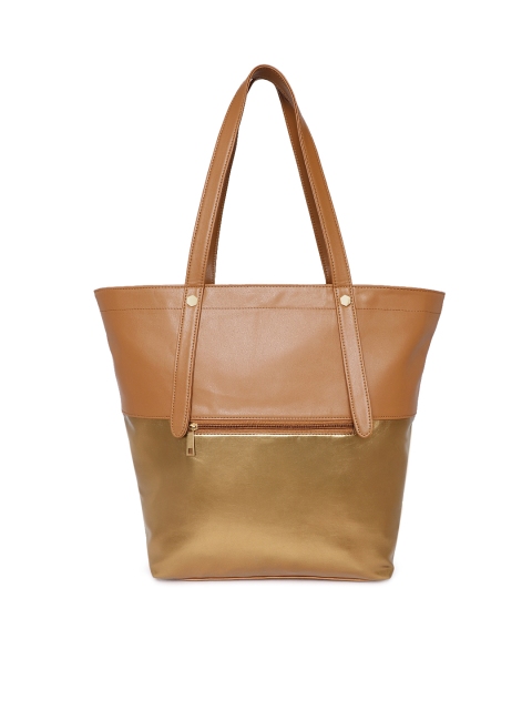

Kanvas Katha Tan Brown & Gold-Toned Colourblocked Tote Bag