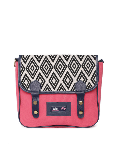 

Kanvas Katha Peach-Coloured & Blue Printed Sling Bag