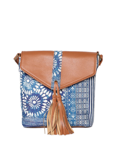 

Kanvas Katha Blue & Tan Printed Shoulder Bag