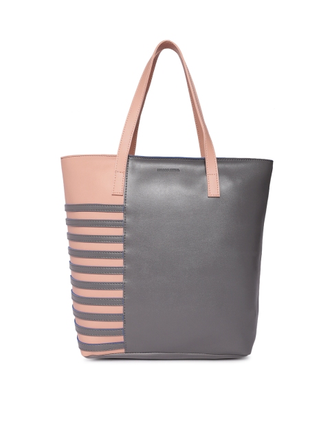 

Kanvas Katha Grey & Pink Colourblocked Tote Bag