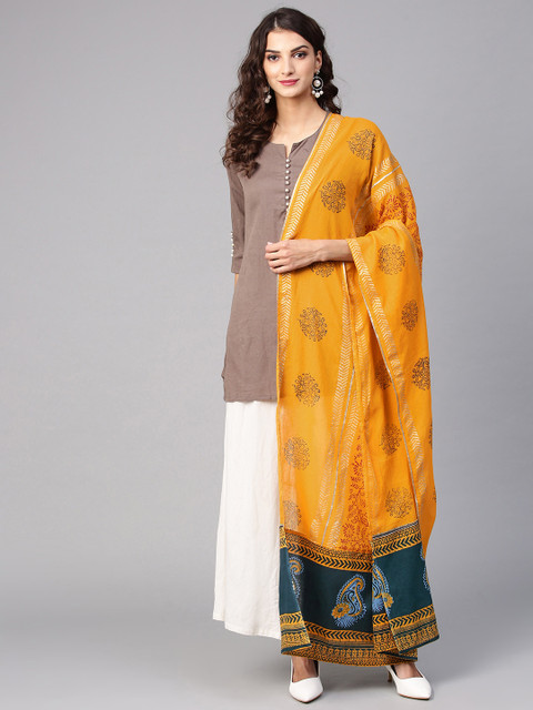 

Rain & Rainbow Mustard Yellow Printed Dupatta