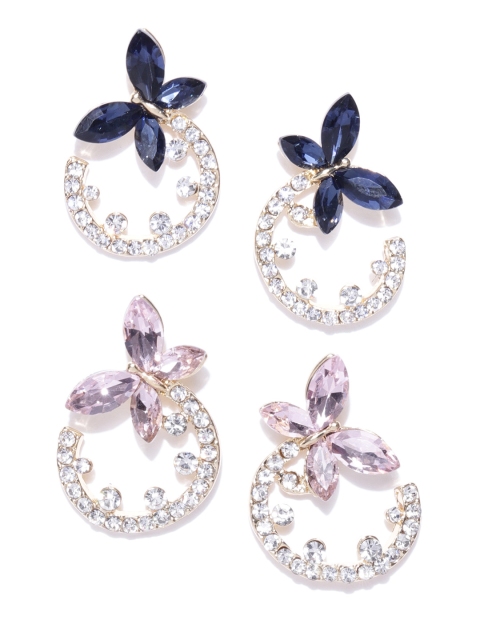 

YouBella Set of 2 Gold-Plated Stone-Studded Drop Earrings, Multi