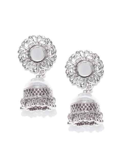 

YouBella Oxidised Silver-Plated Mirror Work Dome Shaped Jhumkas