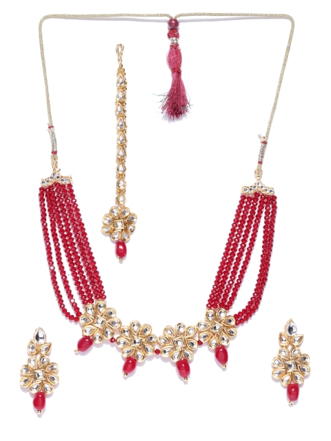 

YouBella Gold-Toned & Maroon Stone-Studded Jewellery Set