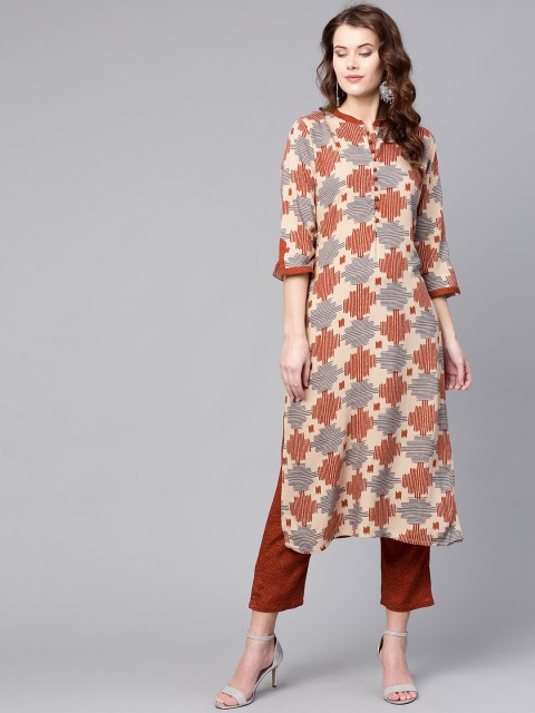 

Shree Women Beige & Rust Brown Printed Kurta with Palazzos