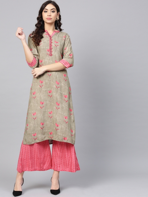 

Shree Women Grey & Pink Printed Kurta with Palazzos