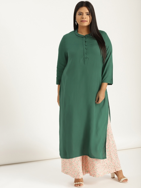 

Sztori Plus Size Women Green Peach-Coloured Solid Kurta with Palazzos