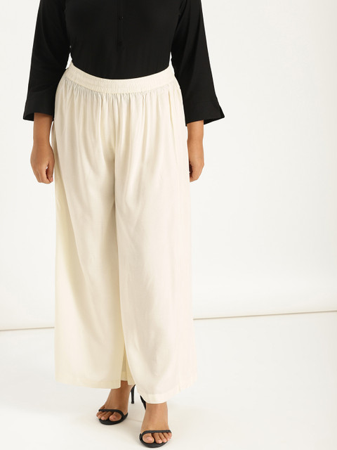 

Sztori Plus Size Women Cream-Coloured Wide Leg Solid Palazzos
