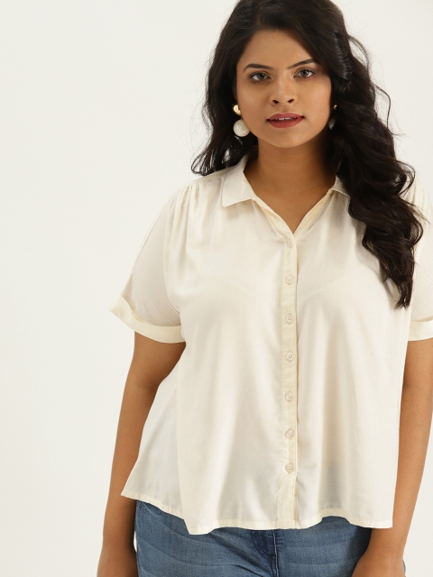 

Sztori Plus Size Women Cream-Coloured Regular Fit Solid Casual Shirt