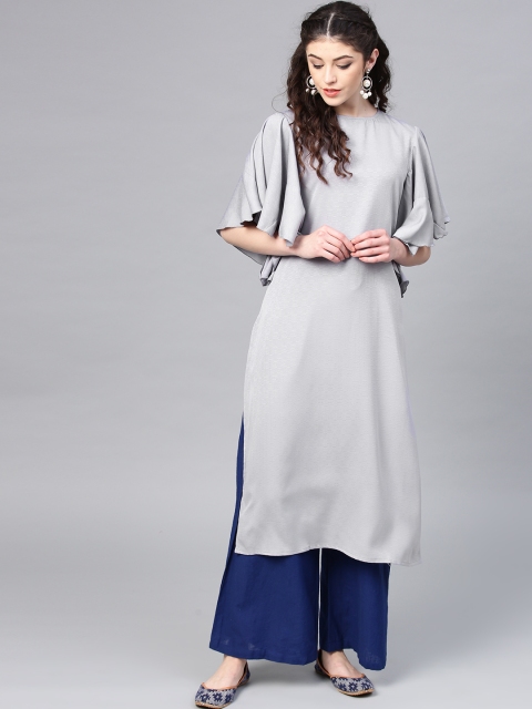 

Shree Women Grey Solid Straight Kurta