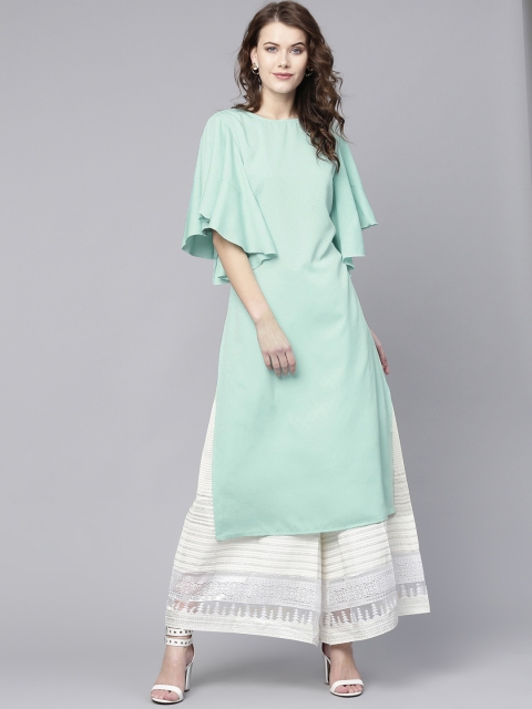

Shree Women Sea Green Woven Design Straight Kurta