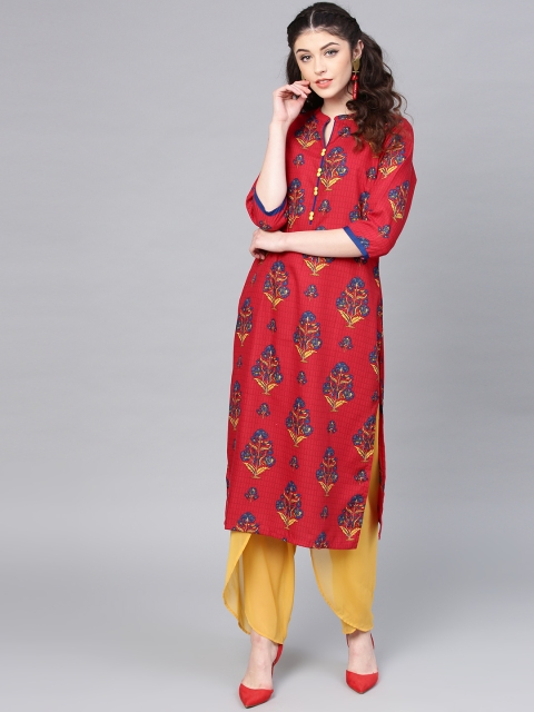 

Shree Women Red & Navy Blue Printed Straight Kurta