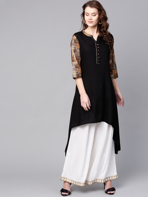 

Shree Women Black & Brown Solid High-Low A-Line Kurta