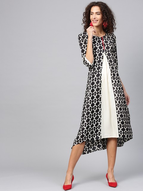 

Shree Women Black & Off-White Printed A-Line Dress