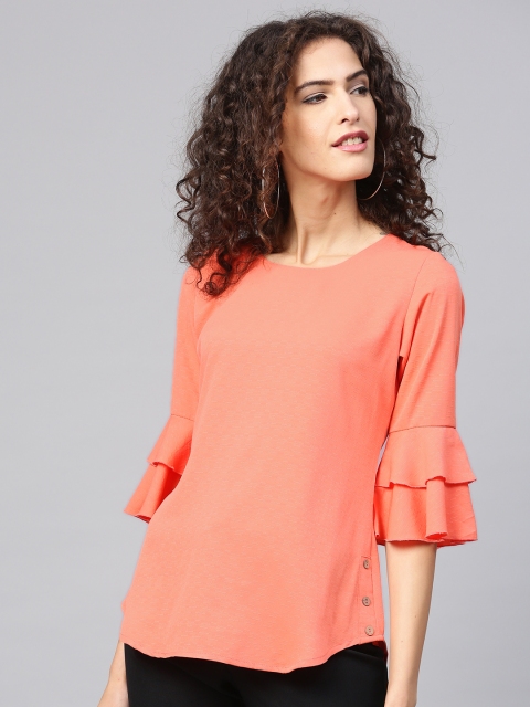 

Shree Women Coral Orange Self Design Tunic