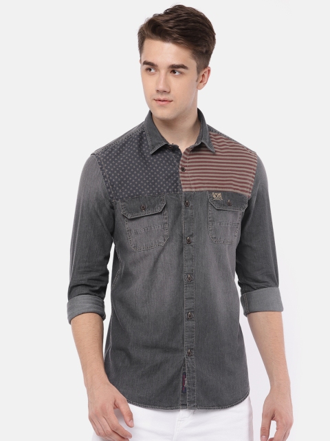 

U.S. Polo Assn. Denim Co. Men Charcoal Grey Slim Fit Faded Chambray Casual Shirt