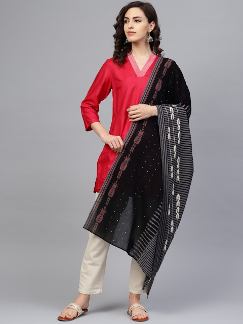 

W Women Black & Grey Printed Pure Cotton Dupatta