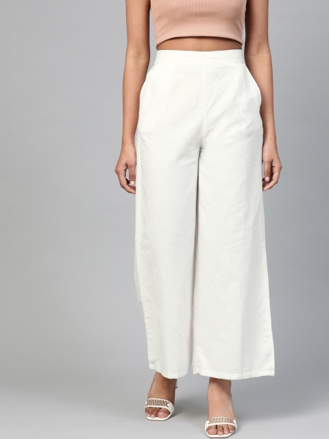 

W Women White Solid Wide Leg Palazzos