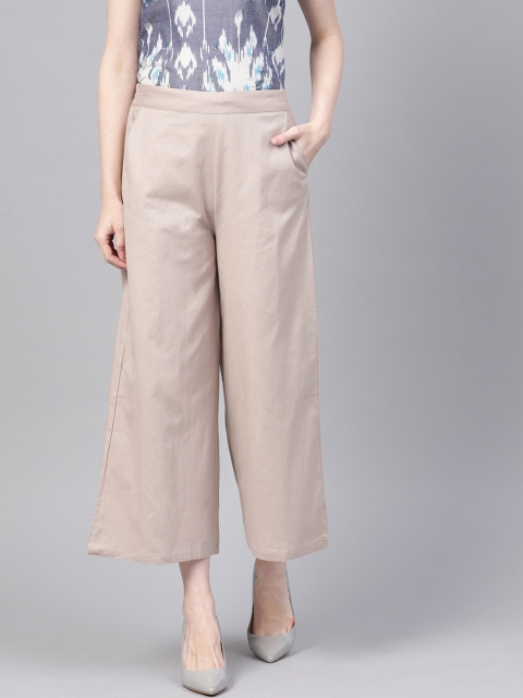 

W Women Beige Solid Wide Leg Palazzos