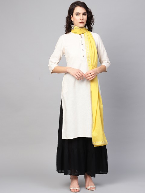 

W Yellow Solid Pure Cotton Dupatta
