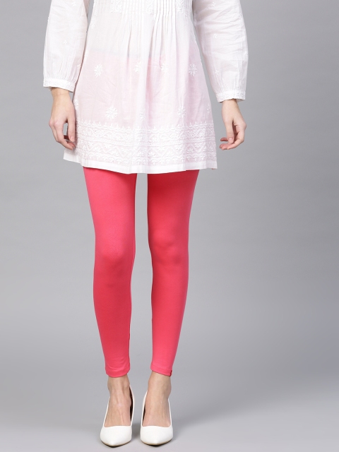

W Women Coral Pink Solid Leggings