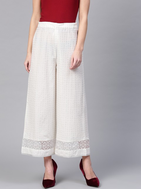 

W Women Off-White Printed Shimmery Wide Leg Palazzos
