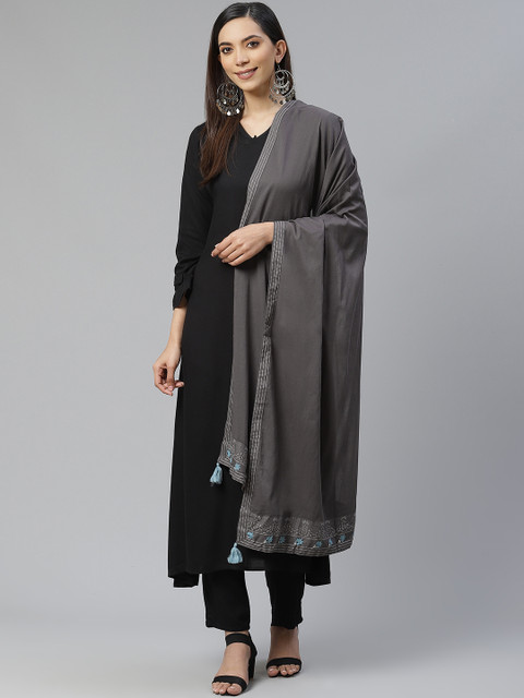

W Grey Pure Cotton Solid Dupatta