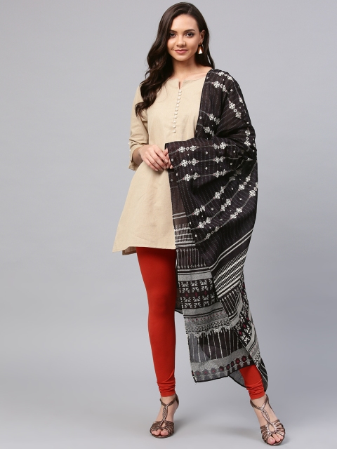 

W Black & Off-White Printed Pure Cotton Dupatta