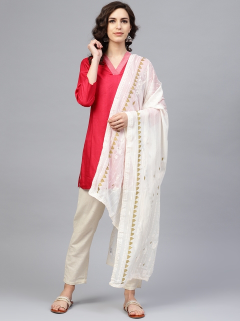 

W Off-White & Golden Printed Dupatta