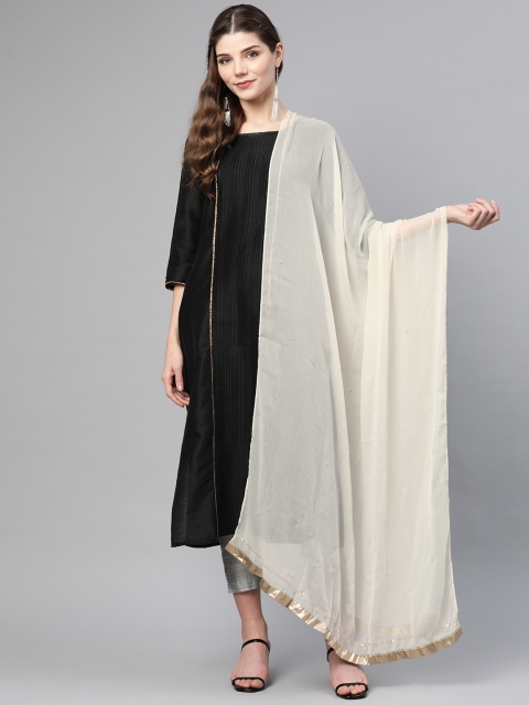 

W Off-White & Golden Mukaish Detail Dupatta