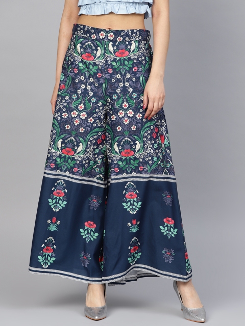 

W Women Navy Blue Printed Flared Palazzos