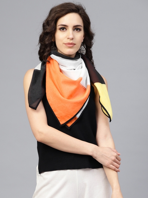 

W Women Orange & Black Colourblocked Scarf